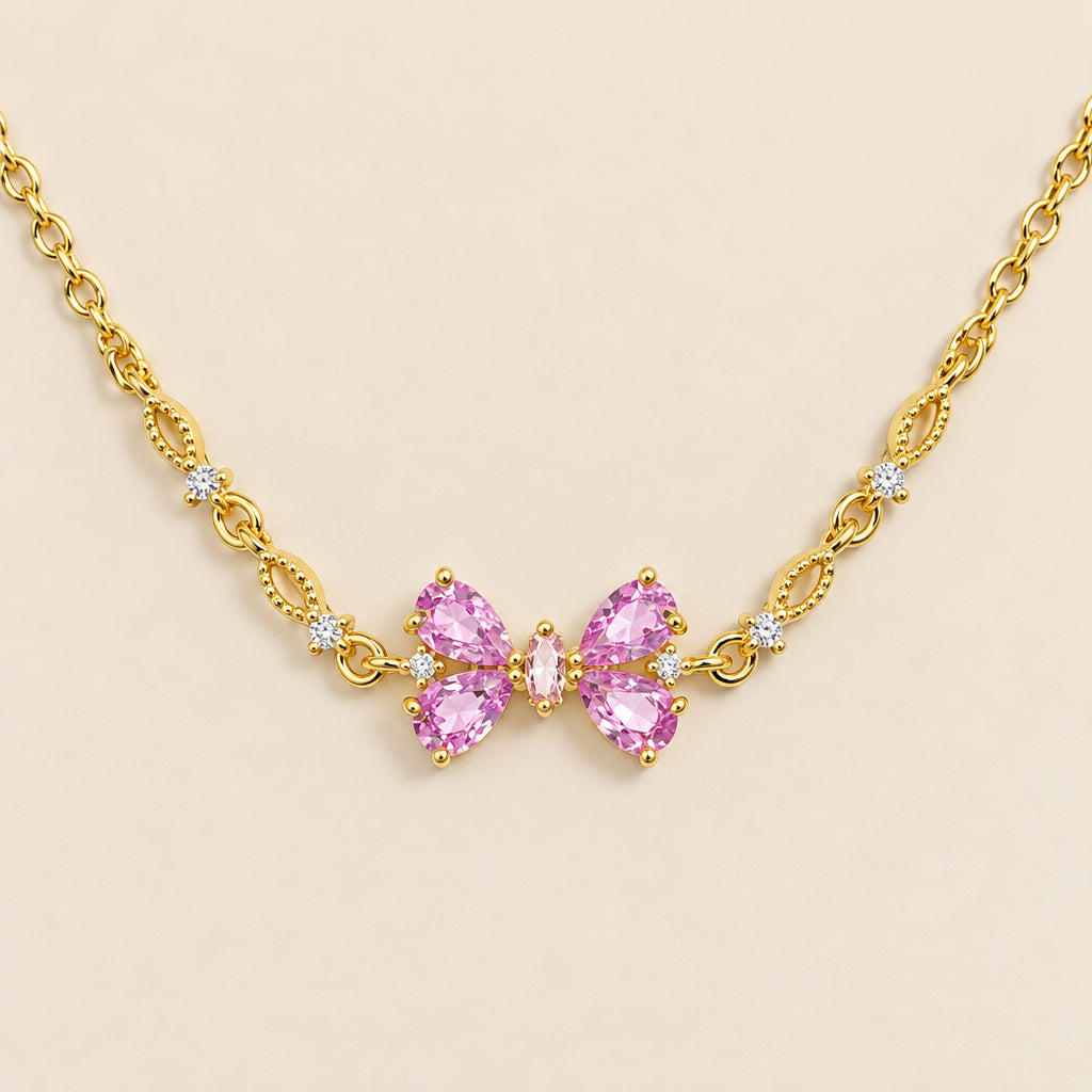 Set de Zirconia Rosa con Baño de Oro