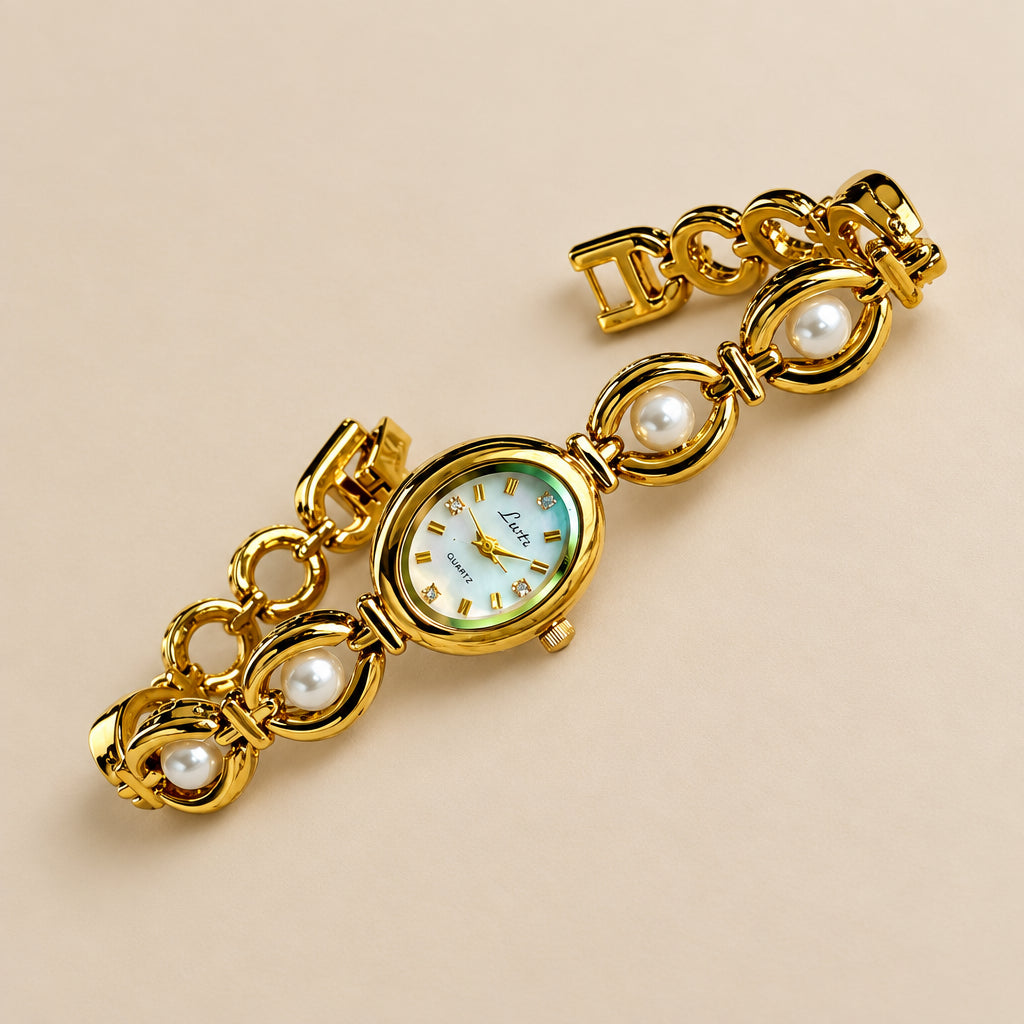 Reloj Perla Ovalado Dorado