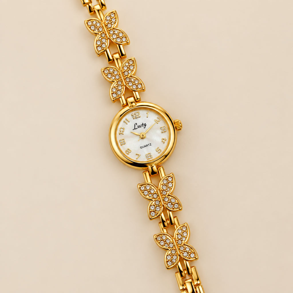 Reloj Mariposa Dorado con Circonitas