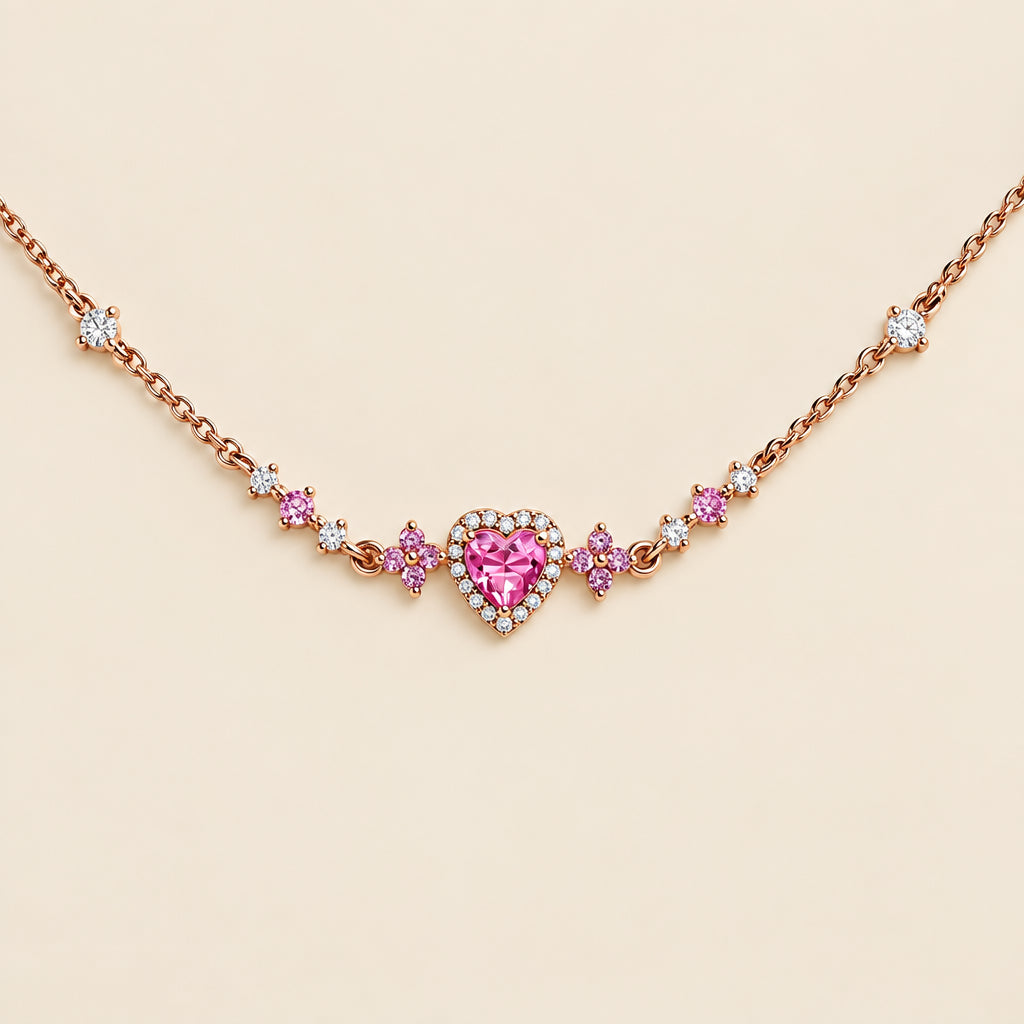 Set de Zirconia Rosa con Baño de Oro