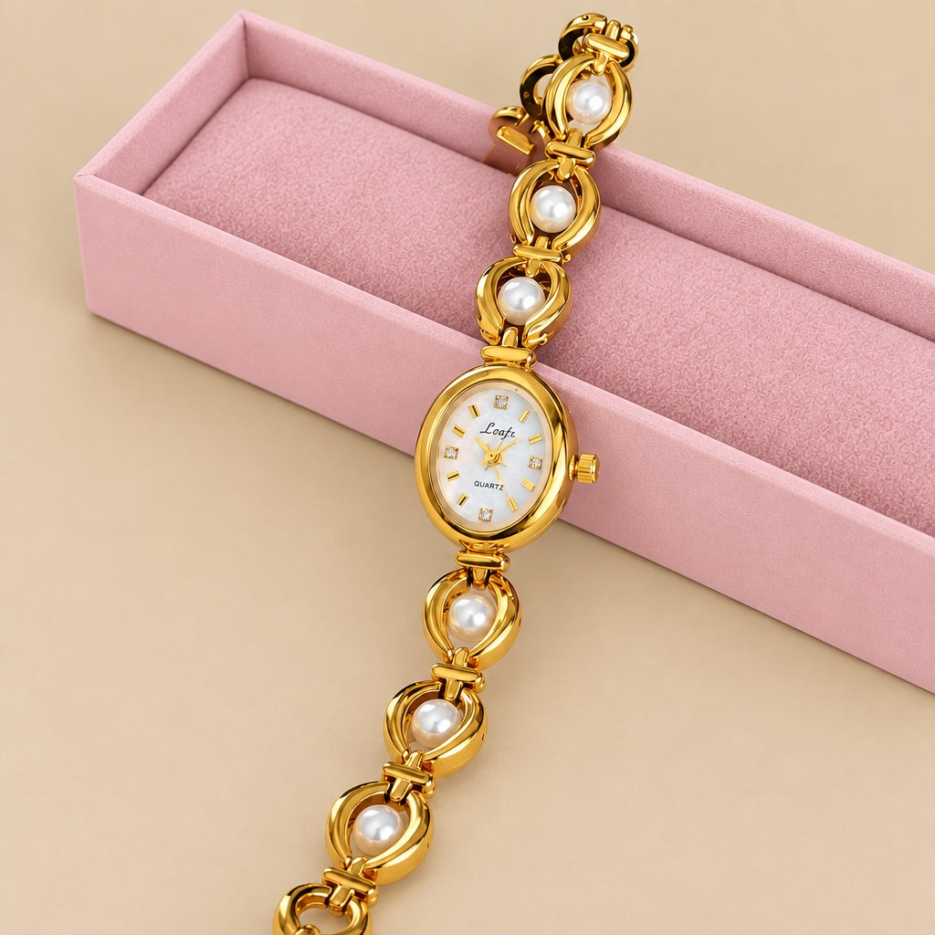 Reloj Perla Ovalado Dorado